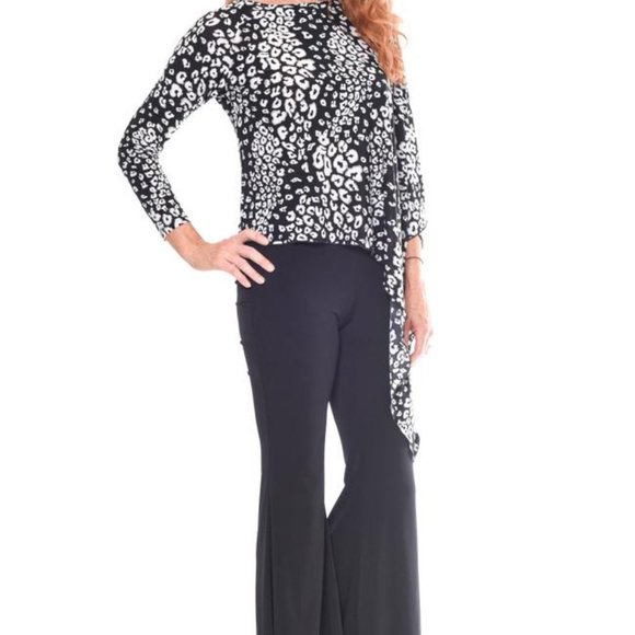 One Sleeve Poncho Top - Black Print - Picture 2 of 2